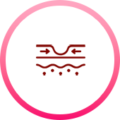 深いシワが改善され 肌の弾力アップ・肌再生・保湿・真皮密度と厚みの向上を示すアイコン